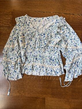 Cake For Dinner Blue Floral Ruffle Top